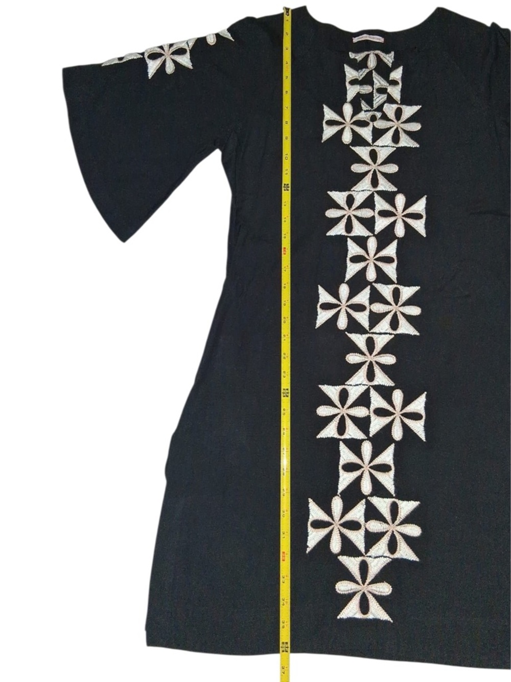 FRANCES VALENTINE Black Tunic Dress with White Geometric Embroidery - Picture 4 of 8